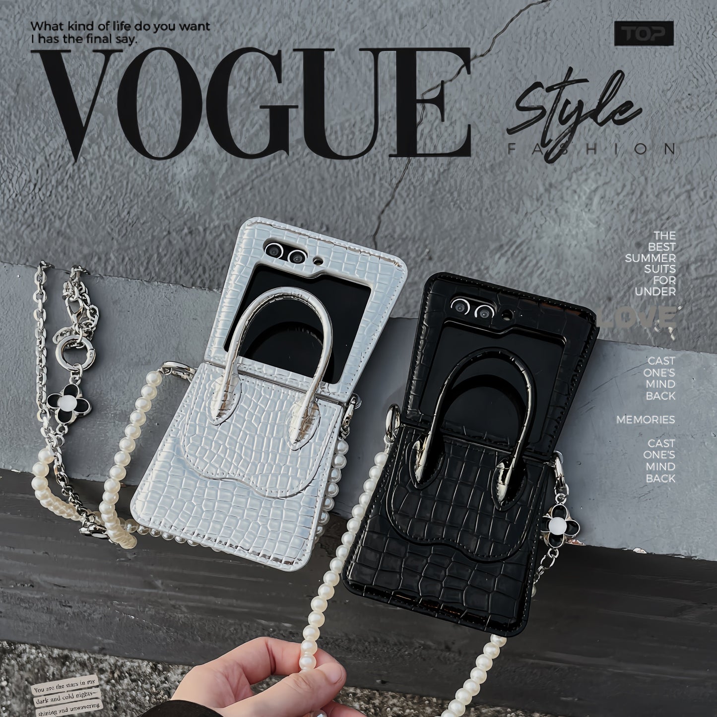 Bag-Style Flip Case for Galaxy Z Flip Series with Buckle & Elegant Chain Handle