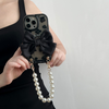 For iPhone 14Pro Max / style 1 Black flower bow + short bead chain