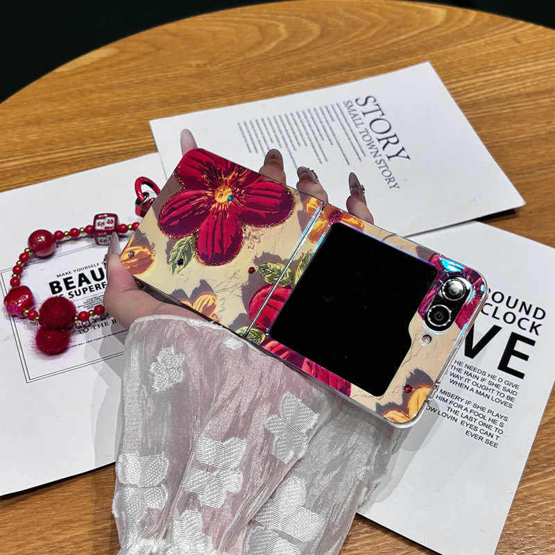 Elegant Floral Samsung Z Flip Case – Durable & Stylish with Free Strap