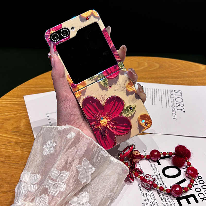 Elegant Floral Samsung Z Flip Case – Durable & Stylish with Free Strap