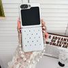 Samsung Galaxy Z Flip 6 / White Leather Diamond & Pearl Chain Case