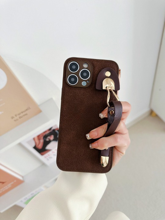 Retro Brown Leather Wrist Strap iPhone Case - Niche Style