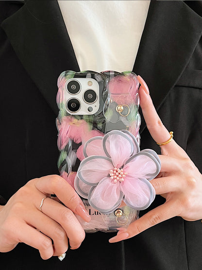 Icy Pink Flower iPhone Case with Wristband