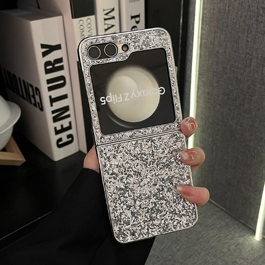 Luxury Leather Glitter Case For Z FLIP 5  - Celebrity Style