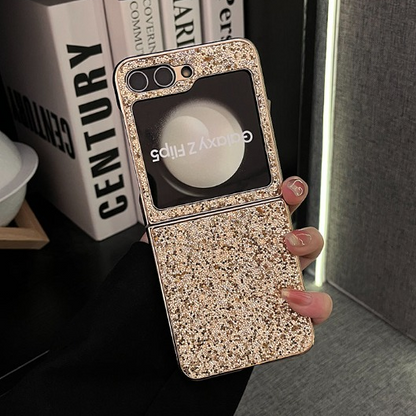 Luxury Leather Glitter Case For Z FLIP 5  - Celebrity Style