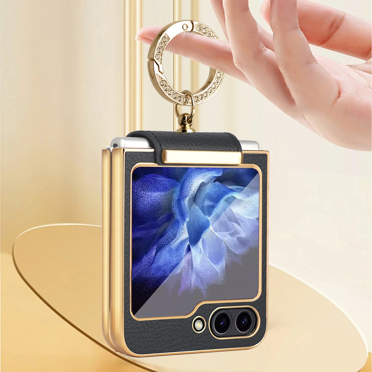 Luxury Leather Plating Case with Ring Holder