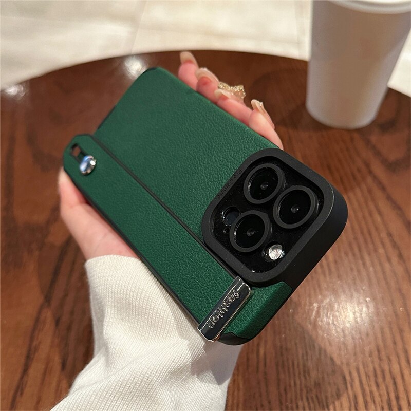 Luxury Leather Wrist Strap Holder Stand For iPhone serie