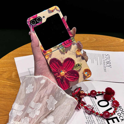 Elegant Floral Samsung Z Flip Case – Durable & Stylish with Free Strap