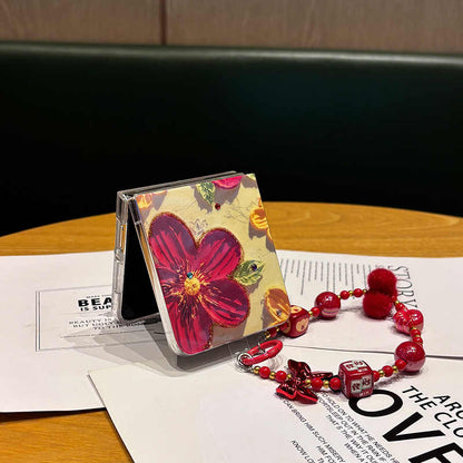 Elegant Floral Samsung Z Flip Case – Durable & Stylish with Free Strap