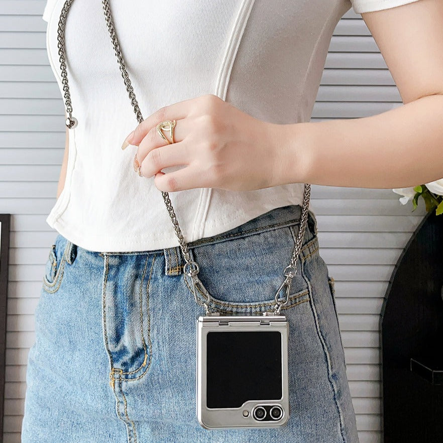 Silver Cross-Body Case for Z Flip : Elegant Protection