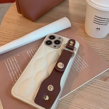 White Leather Wristband iPhone Case - Luxury Protection