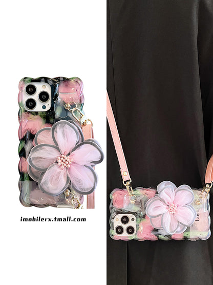 Icy Pink Flower iPhone Case with Wristband