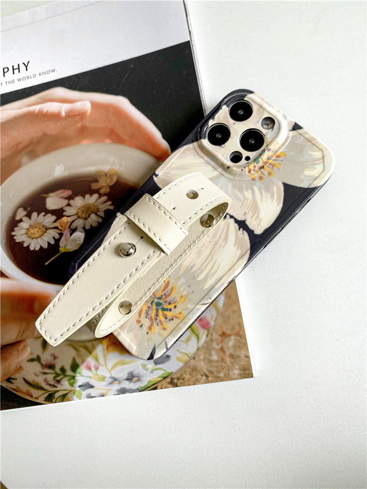 White Flower Bean Wristband iPhone Case - Stylish Protection