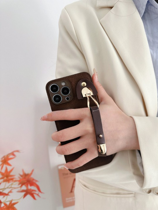 Retro Brown Leather Wrist Strap iPhone Case - Niche Style