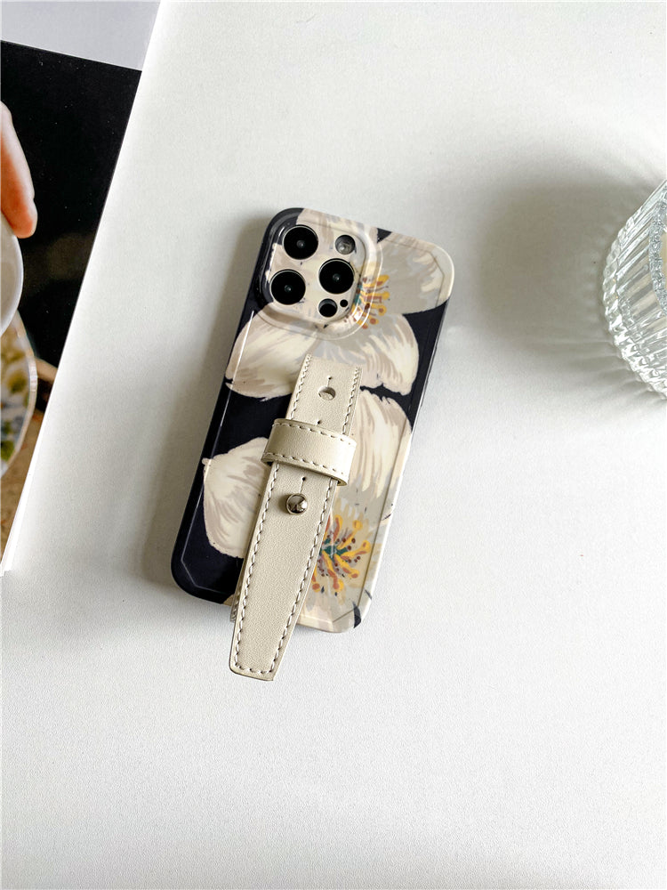 White Flower Bean Wristband iPhone Case - Stylish Protection