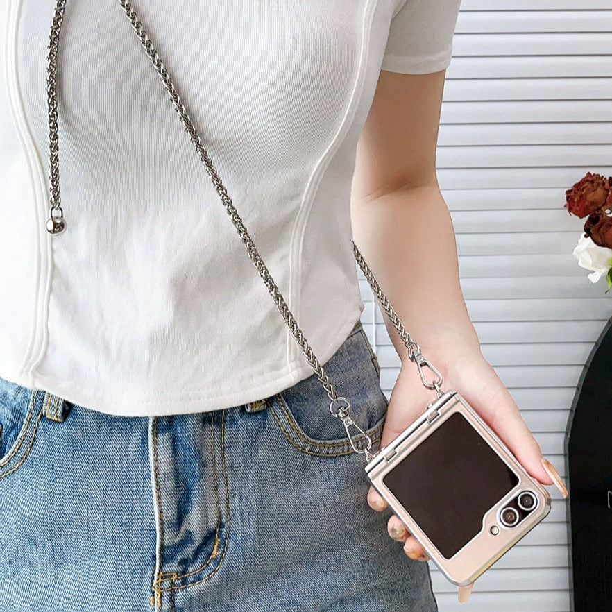 Silver Cross-Body Case for Z Flip : Elegant Protection