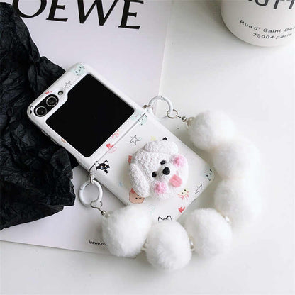 Korean Cute Dog Leather Case for Samsung Z Flip6 with Stand