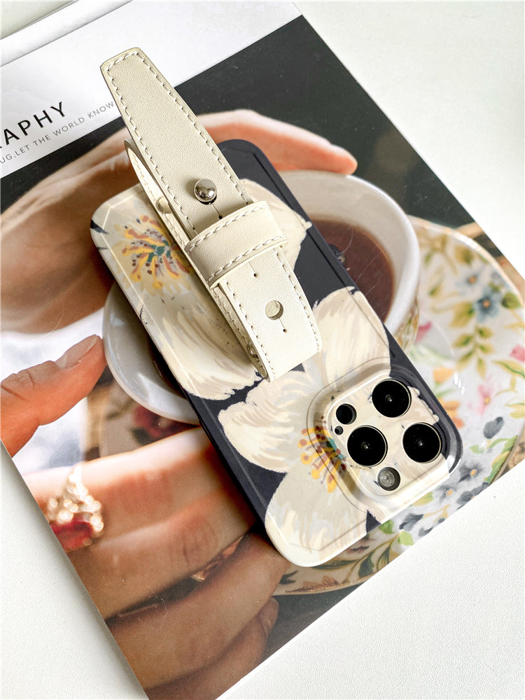 White Flower Bean Wristband iPhone Case - Stylish Protection