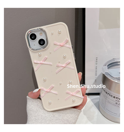 Pearl Bow iPhone Case: Chic & Protective