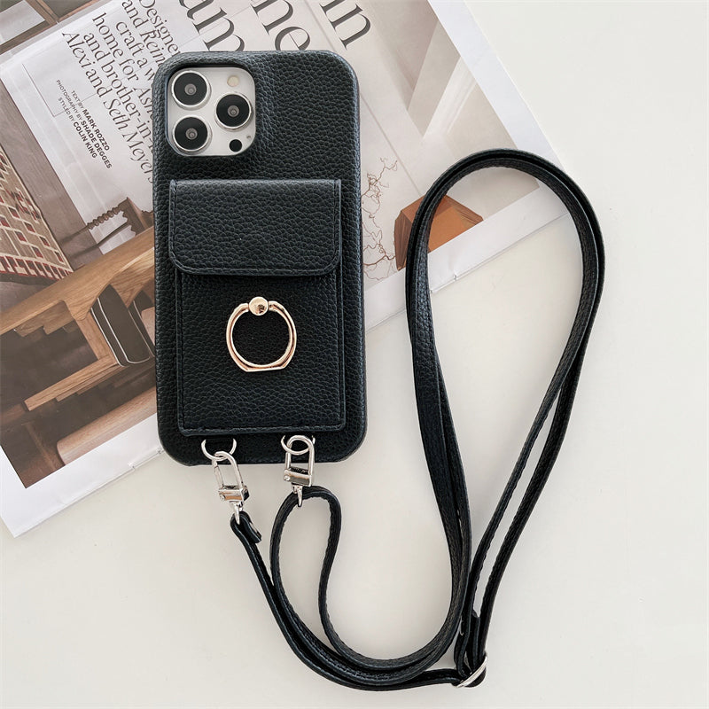 Genuine Leather Strap Wallet Case for iPhone