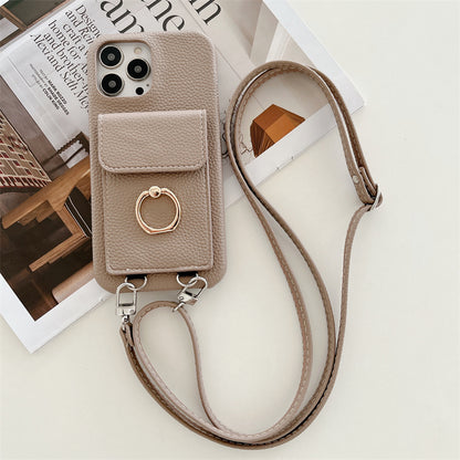 Genuine Leather Strap Wallet Case for iPhone