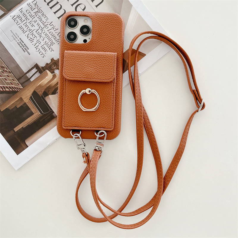 Genuine Leather Strap Wallet Case for iPhone