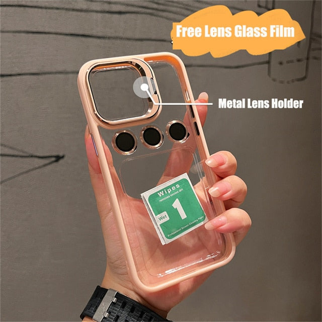 Shockproof Bumper Transparent Lens Cover Stand iPhone Case