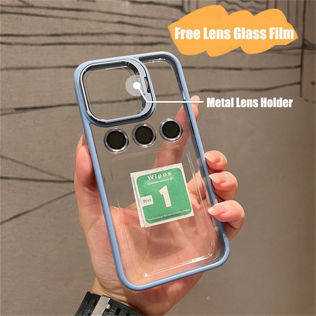 Shockproof Bumper Transparent Lens Cover Stand iPhone Case