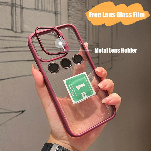 Shockproof Bumper Transparent Lens Cover Stand iPhone Case